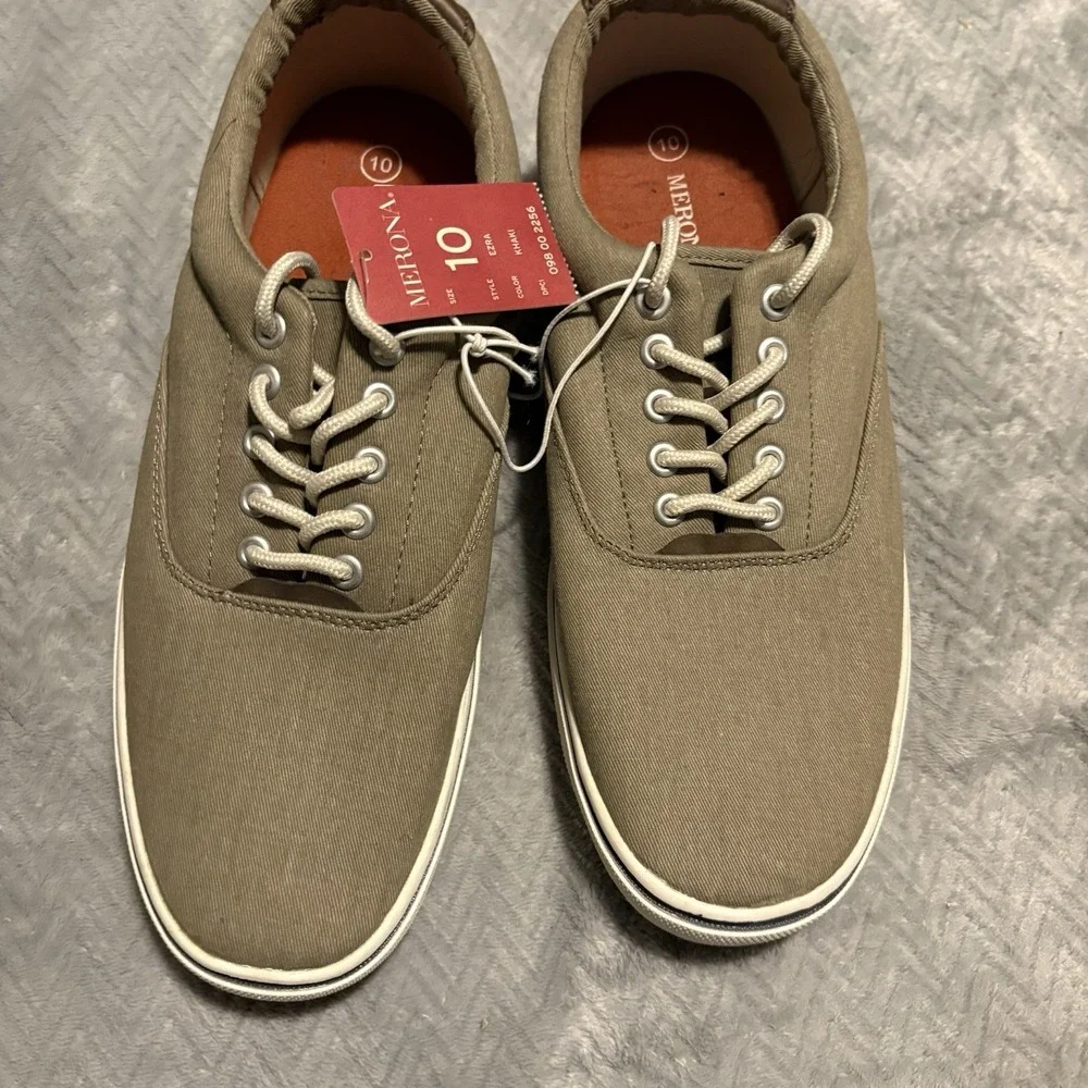 Merona Shoes Mens Size 10 Khaki Boat Shoes Lace up EZRA